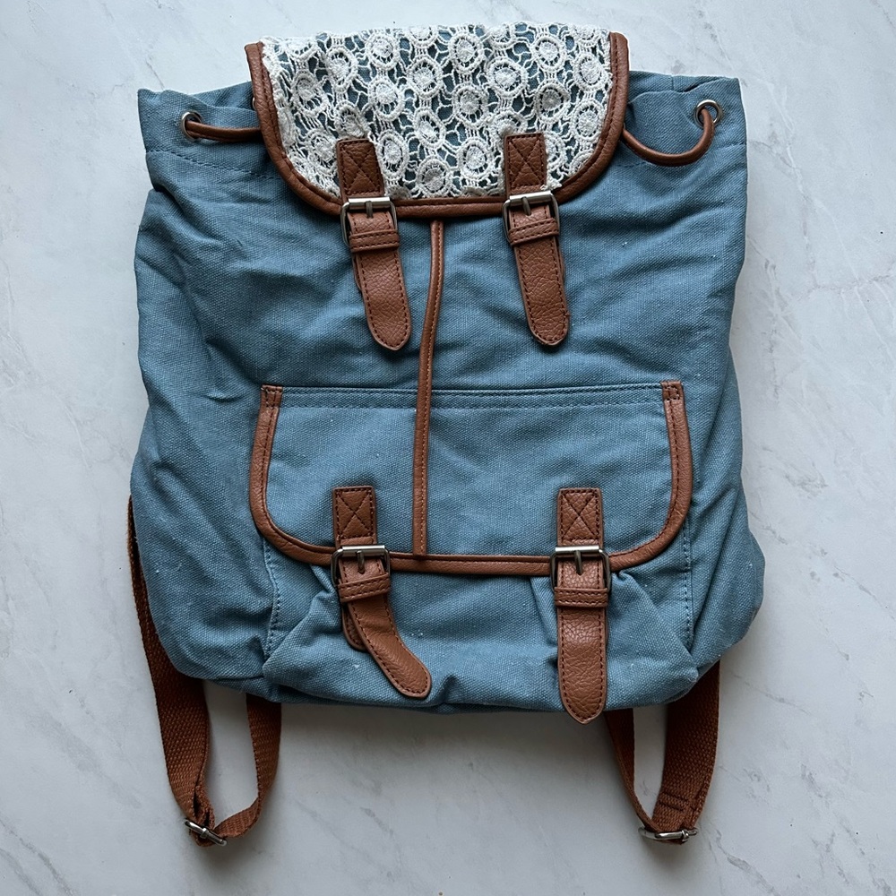 Blue Denim Color Crotchet Backpack